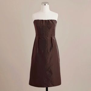 J. Crew Brown Silk Taffeta Gracen Strapless Dress
